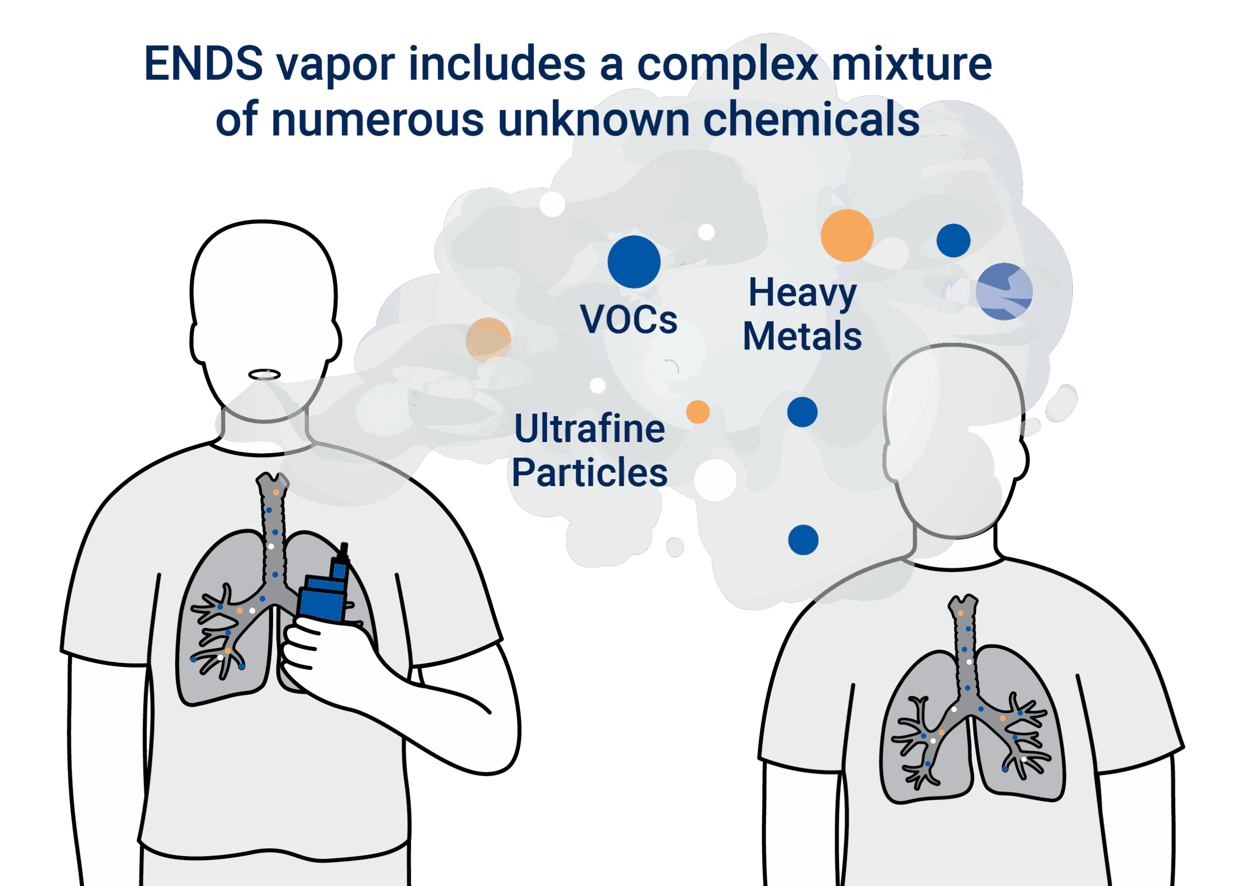 ENDS vapor can include a complex mixture of ultrafine particles, VOCs, heavy metals, and other chemicals.