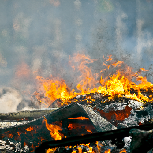 Residues from a fire
